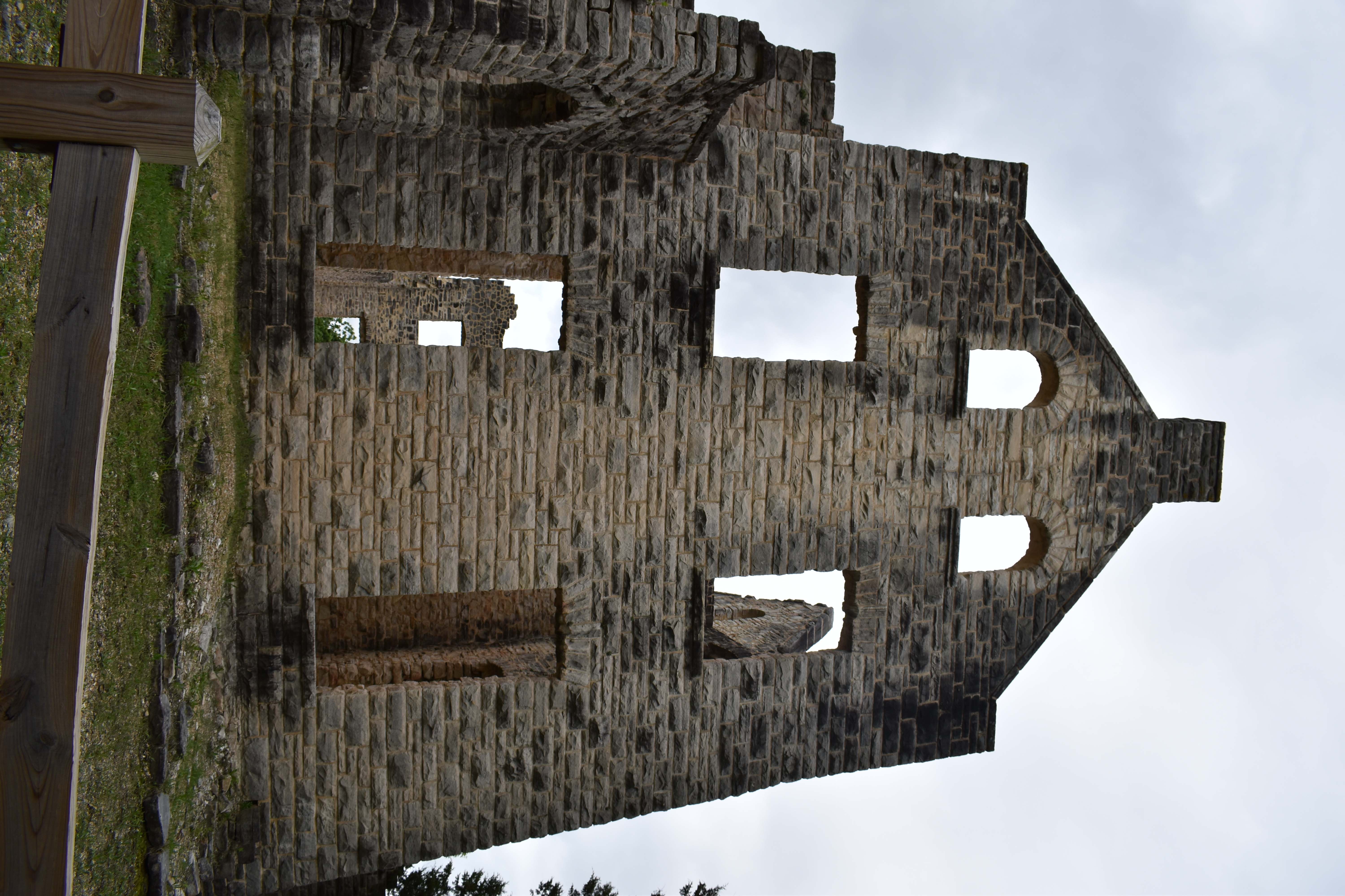 Windows at Ha Ha Tonka Castle Ruins with stone walls and lake views