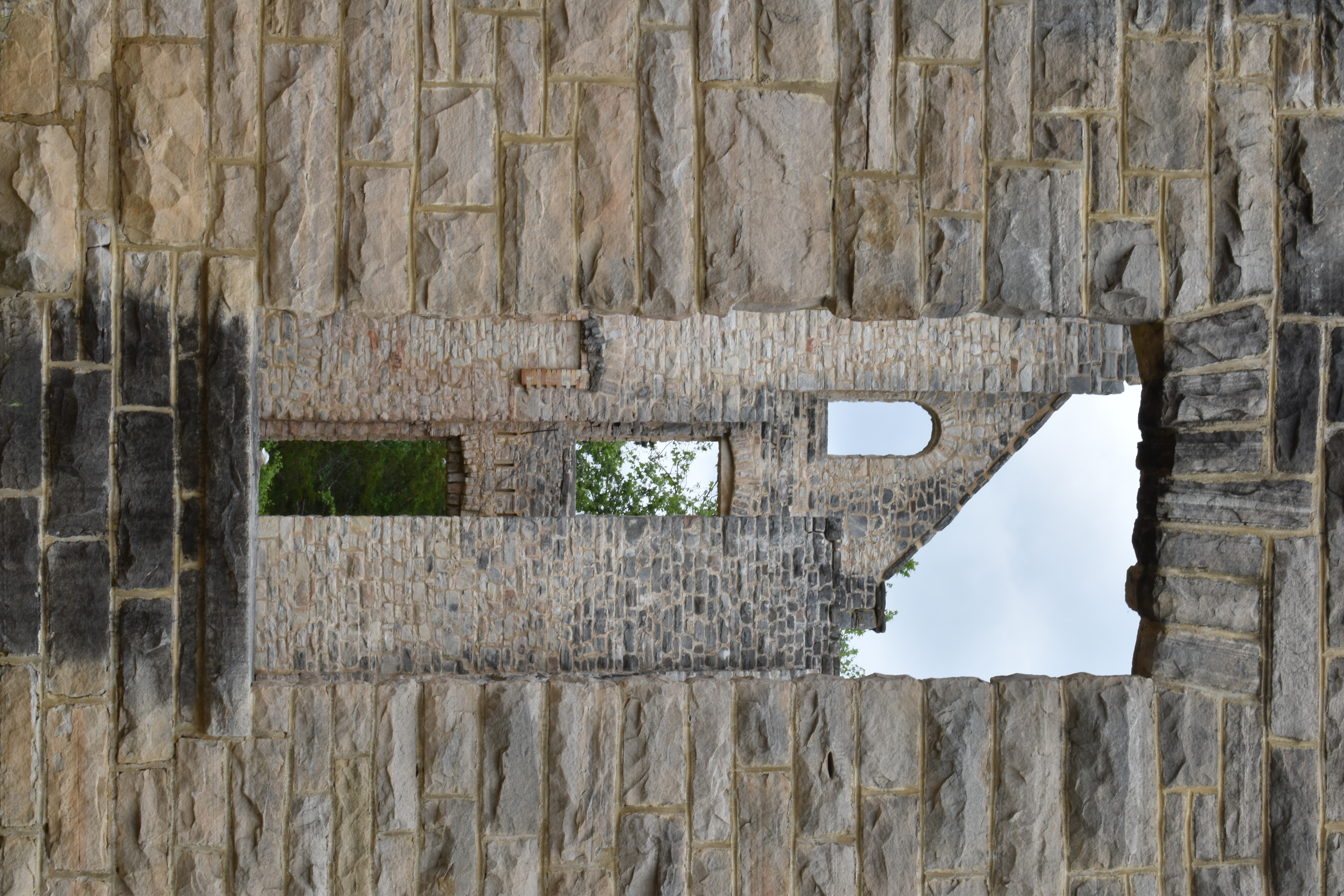 Inside view of stone walls and arches at Ha Ha Tonka Castle Ruins